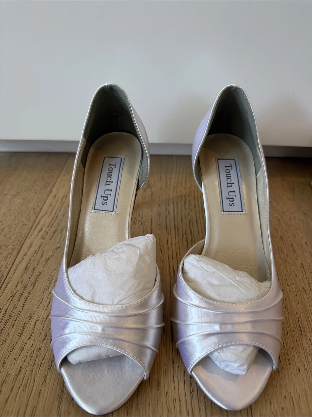 Satin white wedding heels